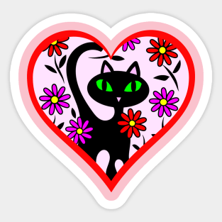 Cute Kitty Cat Valentine Heart Sticker